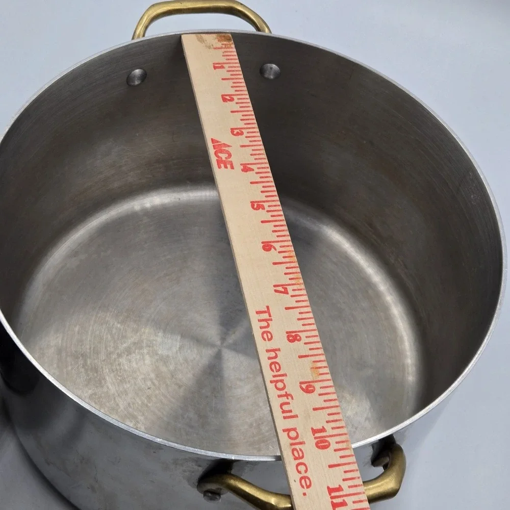 Set of 2 Vtg Atlas Metal Spinning Stainless Steel Stock Pots Brass Handle No Lid